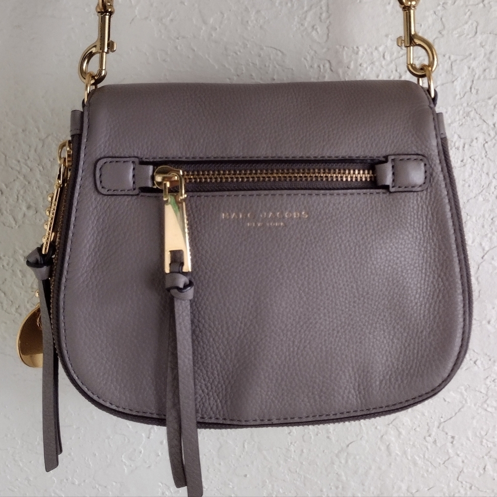 Marc Jacobs Recruit Nomad Gray & Gold Small Saddle Bag